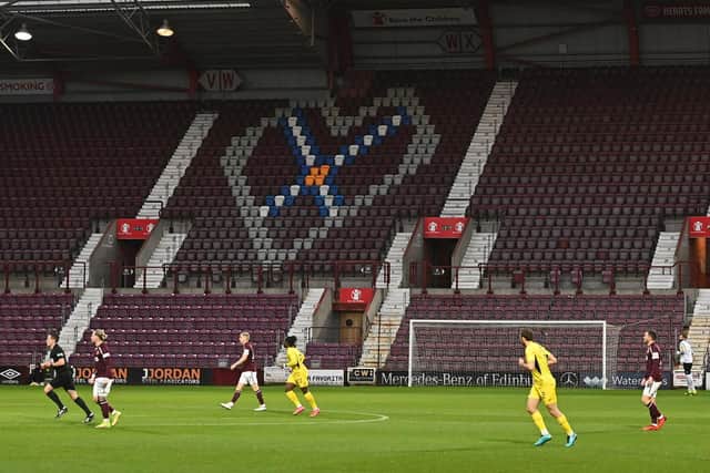Tynecastle had no fans during Sunday's match against Ross County. Robbie Neilson is not expecting full crowds to be allowed when the Cinch Premiership resumes