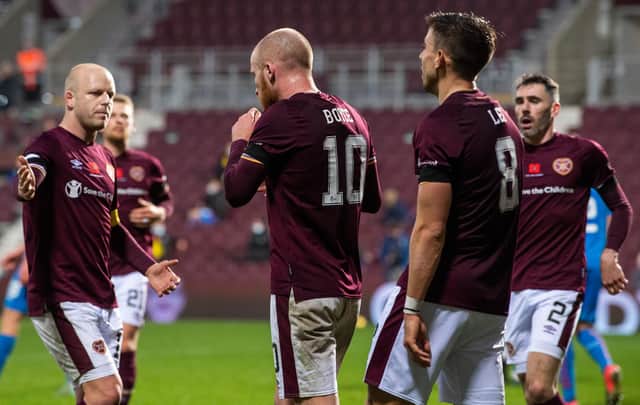 Hearts fans were happy with the team winning yet again. Picture: SNS