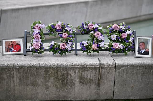 A wreath depicting the number of drug overdoses in Scotland is laid outside the Scottish Parliament to mark International Overdose Awareness Day on Tuesday (Picture: Jeff J Mitchell/Getty Images)