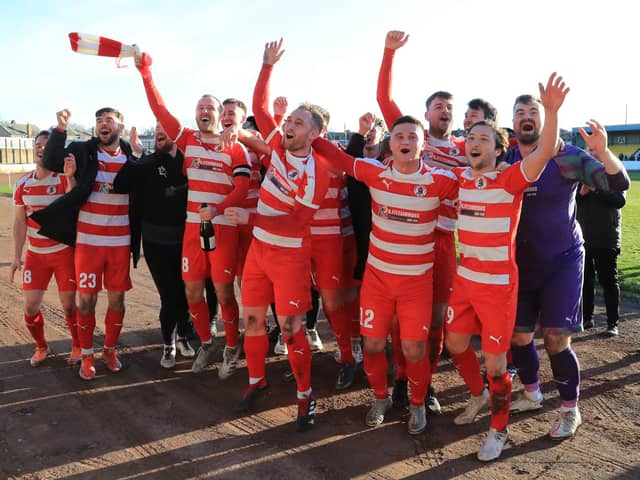 Bonnyrigg Rose celebrate becoming Lowland League champions. Pic: Joe Gilhooley LRPS