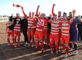 Bonnyrigg Rose celebrate becoming Lowland League champions. Pic: Joe Gilhooley LRPS