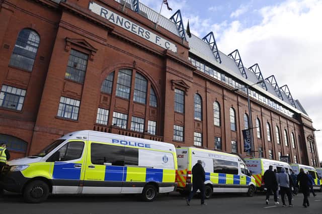 Police outside Ibrox Stadium in Glasgow.