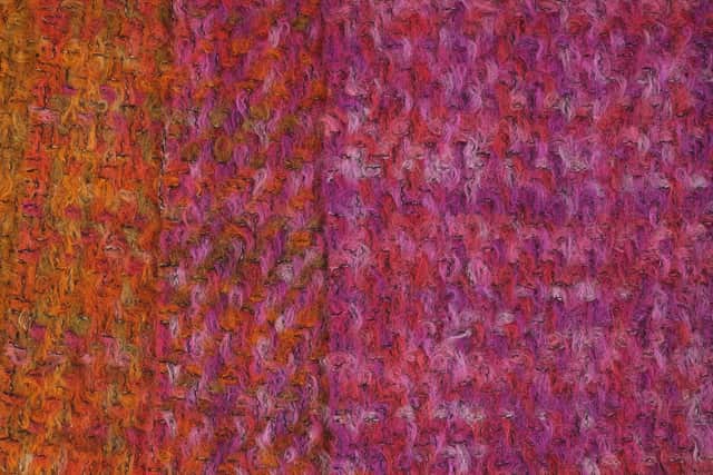 Group of six woven womenswear fabric samples of mohair tweed designed by Bernat Klein in 1965. Picture National Museums Scotland