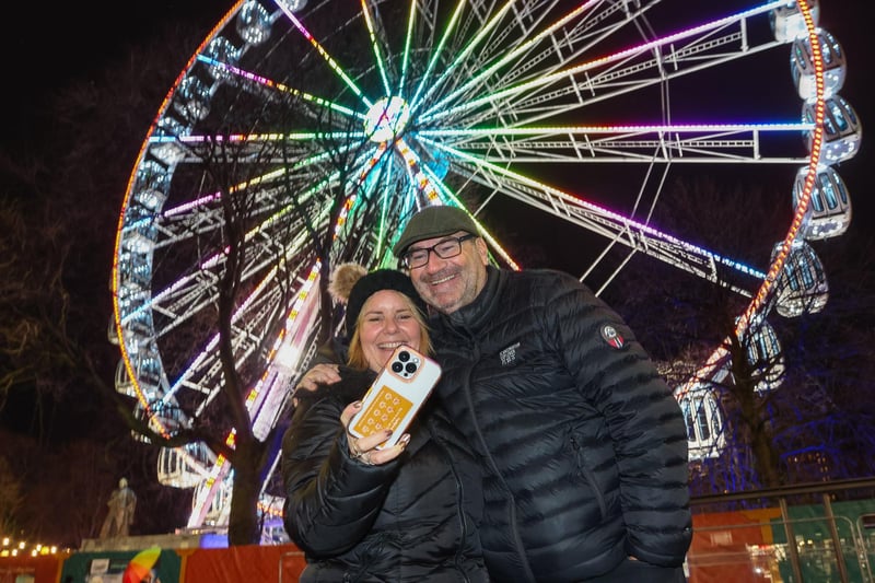 This couple had a wheel-ly good time at the Hogmanay street party. Photo by Scott Louden.