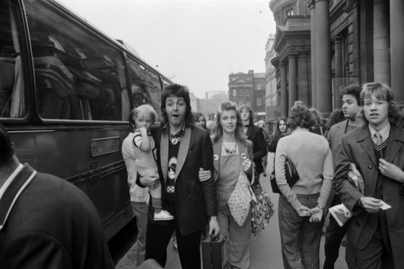 Former Beatle Paul McCartney, with Linda McCartney and baby Stella McCartney outside Edinburgh's North British hotel in Princes Street - now the Balmoral - in May 1973. Wings had played a concert at the Odeon the previous evening.