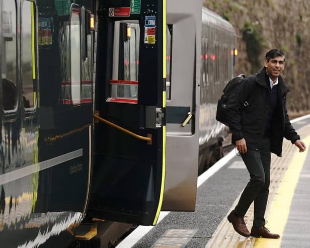 Prime Minister Rishi Sunak arrives at a train station in Cornwall on the General Election campaign trail. Picture: Aaron Chown/PA Wire
