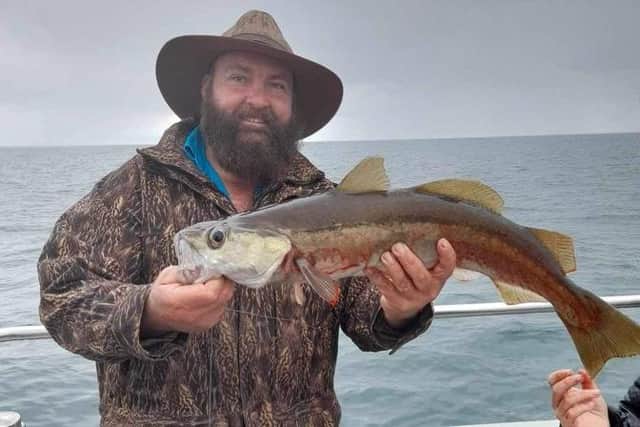 Dale from New Zealand with a 6lb pollock off the Berwickshire coast on an Aquamarine charter earlier this week. Picture Aquamarine Charters