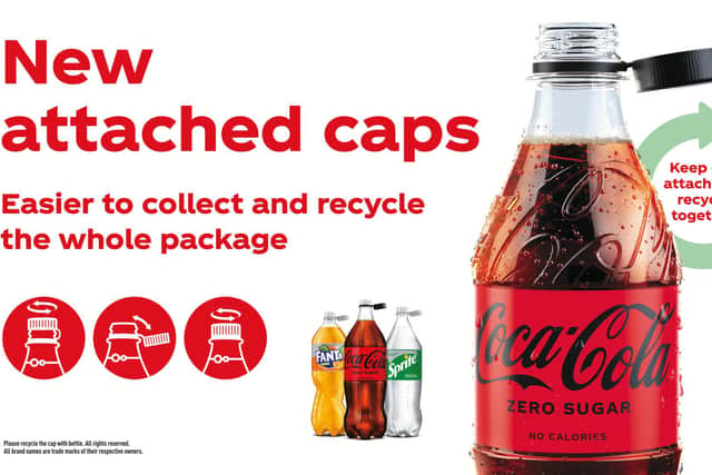 Coca-Cola is moving to attached caps across its entire drinks range in an effort to boost recycling and prevent litter. The move by Coca-Cola Great Britain, which it said is a first for a major soft drinks company, aims to make it easier for consumers to recycle the entire package.