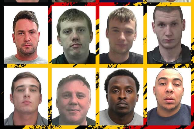 The top 12 most wanted British criminals thought to be hiding in Spain which have been named by law enforcement in a bid to flush them out. 
Top row left to right) Benjamin Macann, Jack Mayle, Callum Halpin and Asim Naveed. (Middle row left to right) John James Jones, Callum Allan, Dean Garforth and Joshua Dillon Hendry. (Bottom row left to right) Mark Roberts, James Stevenson, Nana Oppong and Calvin Parris.