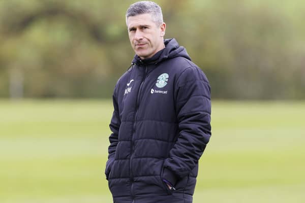 Hibs manager Nick Montgomery during a training session
