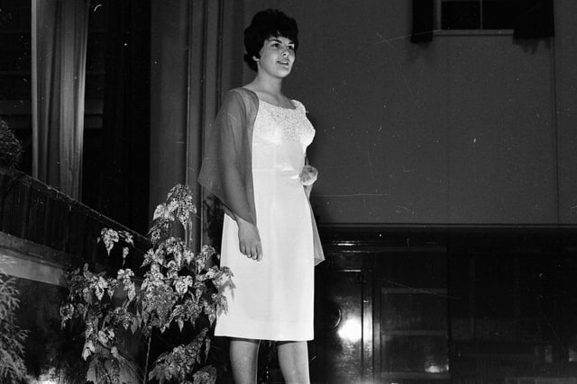 Mannequin parade by A Hunter in Grangemouth Town Hall - White Ottoman cocktail dress