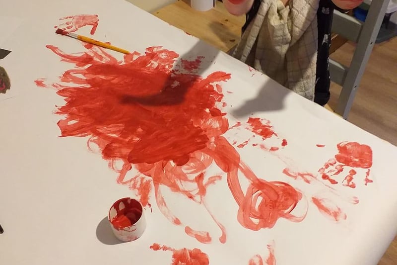 Rob Preen pictured his son painting during home schooling time - the more mess the better!
