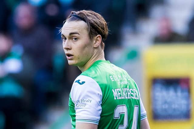 Elias Melkersen pictured during his home debut for Hibs