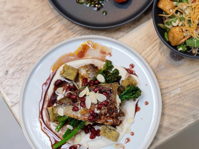 Herringbone Abbeyhill says: 'Have you tried our new delicious dishes yet? Already have a favourite? We’re loving our Hake with cashew cream, pomegranate, crispy polenta & flaked almonds'.