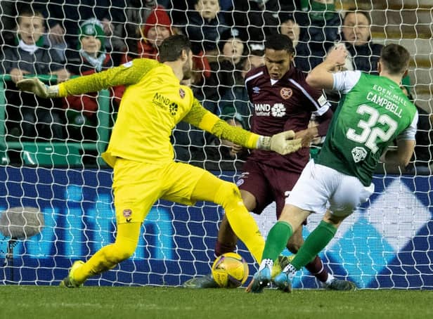 Toby Sibbick made an injury-time, goal-line clearance the last time Hearts faced Hibs. Picture: SNS