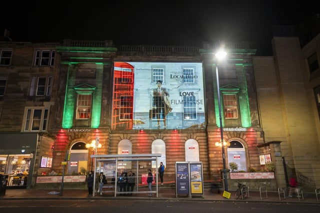 An image from the classic Scottish film Local Hero projected onto the Filmhouse in Edinburgh, is one of several movie images projected onto landmarks and public buildings in the city as part of the campaign to save the Edinburgh International Film Festival and the Filmhouse.
