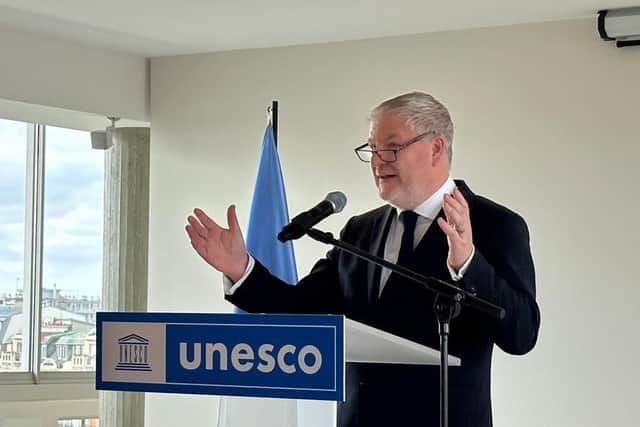 Angus Robertson visited Unesco's Paris headquarters to celebrate the world’s first Unesco trail, bringing together some of Scotland’s most iconic, diverse and culturally significant sites