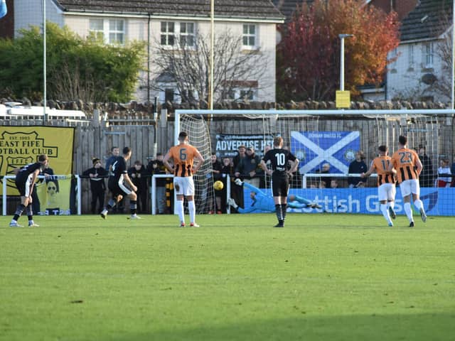 Dean Whitson scored the only goal of the game from the penalty spot against East Fife at New Countess Park in the second round (Photo: Kenny Mackay)