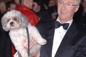 Paul O'Grady and his dog Buster arriving for the National Television Awards 2005 (NTA),