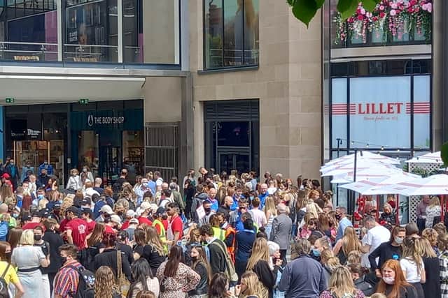 Crowds outside St James Quarter after shoppers and staff were evacuated picture: John Mowbray