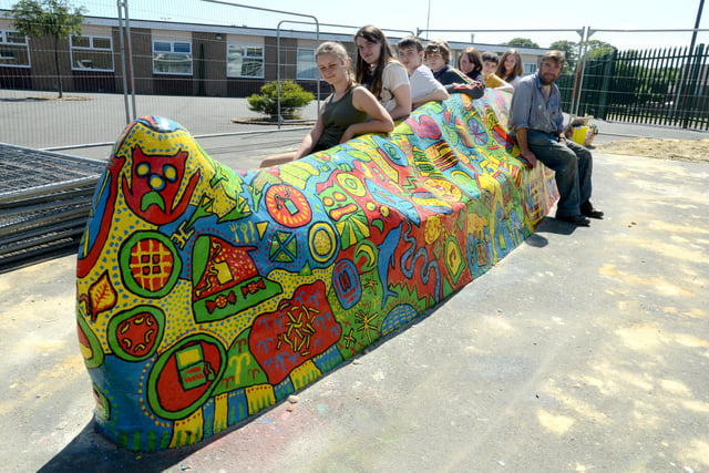 Artist Mike Clay and some of the pupils that helped paint the new bench in the school yard at Farringdon Community Academy in 2013. Have you spotted someone you know?