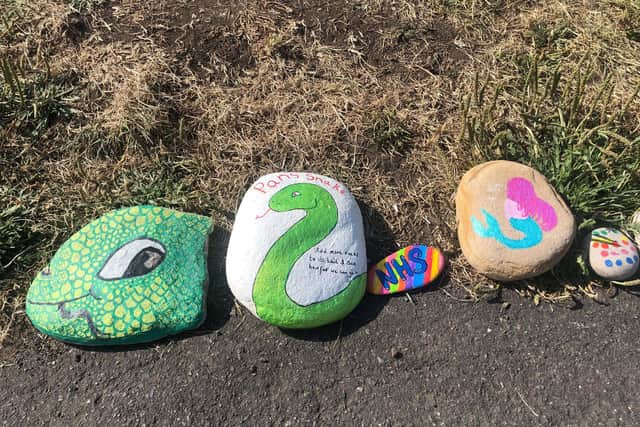 The rocks are painted by local residents