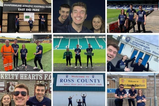 Edinburgh acting trio, Two and a half Tinnies, have raised over £1,000 for charity by travelling to every professional league football club in Scotland in less than 24 hours.