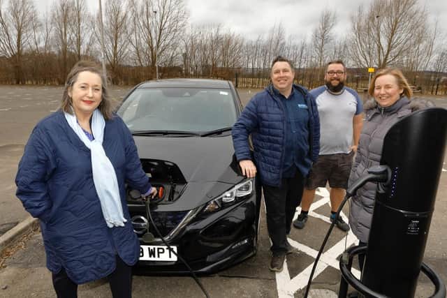 From left: Transport convener Lesley Macinnes; Neil Swanson, Electric Vehicle Association; Ross Macdougall, Scottish Electric Vehicle Drivers; Heather Kennedy, Scottish Electric Vehicle Drivers.