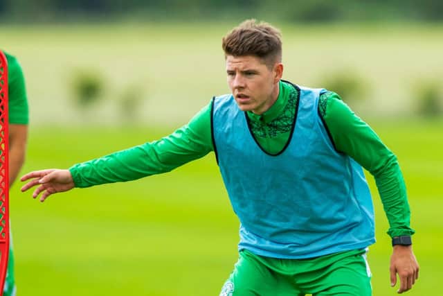 Kevin Nisbet takes part in his first full training session as a Hibs player