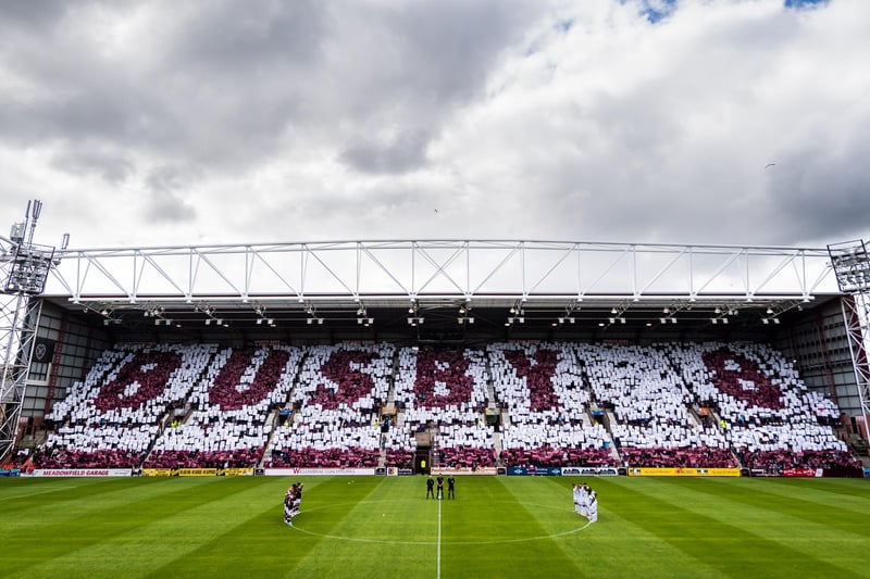 Hearts fans unveil a display in memory of Drew Busby ahead of the Premiership opener against Ross County at Tynecastle Park in July