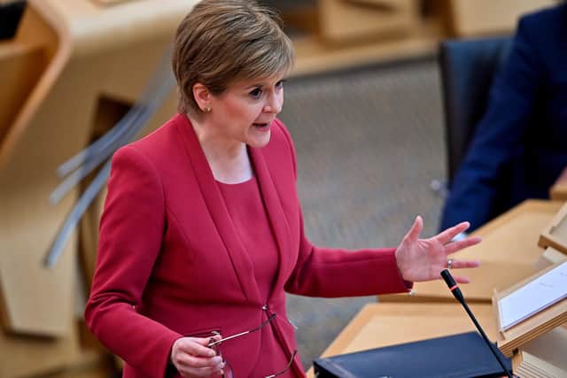 First Minister Nicola Sturgeon during the statement at the Scottish Parliament in Edinburgh, on the next stage of lockdown easing. Picture date: Tuesday June 1, 2021.