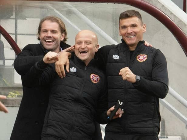 Hearts manager Robbie Neilson with coaches Lee McCulloch and Gordon Forrest.