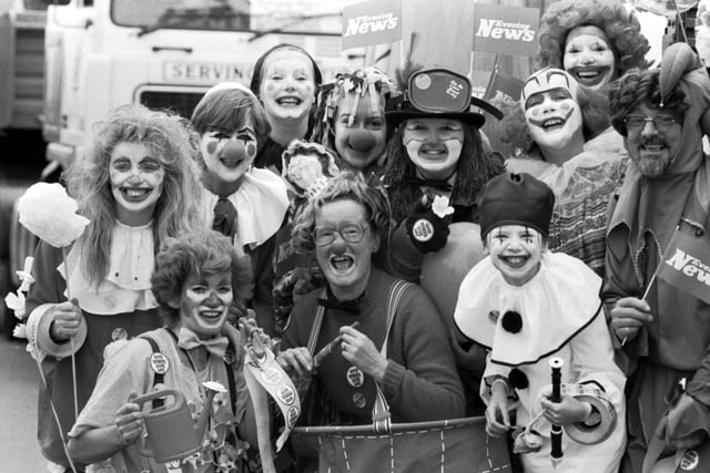 Members of the Blood Transfusion Service dressed in circus costume in the Evening News-sponsored Edinburgh Festival Cavalcade in August 1985
