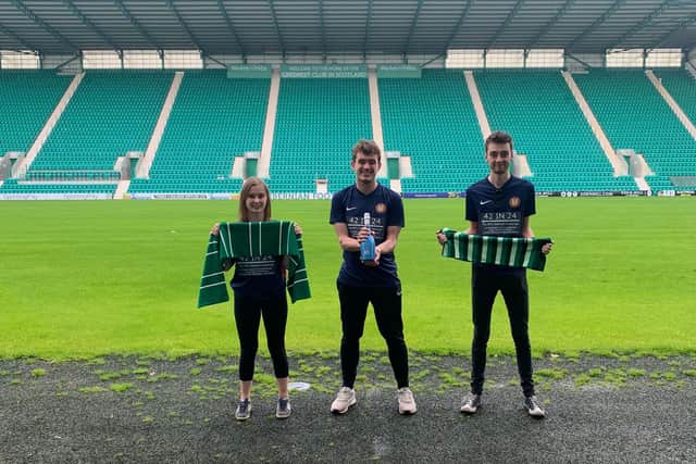 The trio arrived at their final stop, Hibernian FC at Easter Road stadium at 10.02am on Monday.