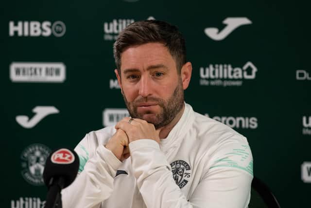 Lee Johnson speaks to the media at Hibernian Training Centre before the Christmas Eve visit of Livingston. Picture: Paul Devlin / SNS
