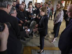 Nicola Sturgeon speaks to the media on her first visit to the Scottish Parliament since her husband Peter Murrell was arrested (Picture: Jeff J Mitchell/Getty Images)
