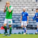 Hibs' Josh Doig looks on in anguish as St Johnstone take the lead in the Scottish Cup.