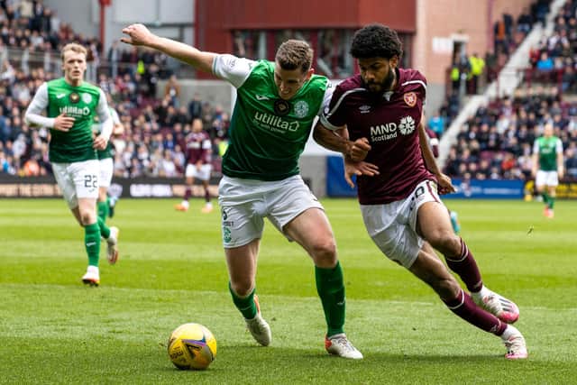 Hearts and Hibs were in action against each other on the final day before the Premiership split. Picture: SNS