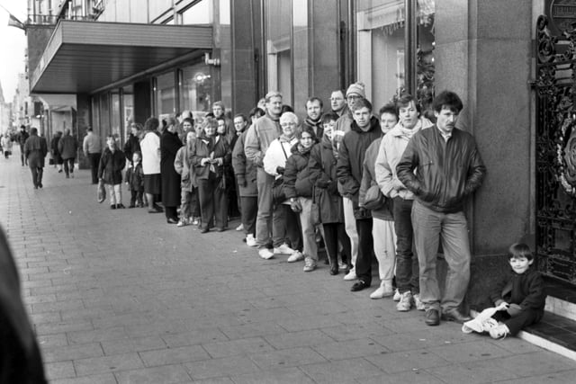 William Blaikie heads the queue outside Jenners, the Edinburgh department store, hoping to get a Thunderbirds Rescue Pack, one of the must-have toys for Christmas 1992.