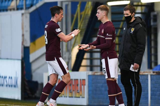 Hearts youngster Scott McGill replaces Aaron McEneff during the midweek match at Morton. (Photo by Craig Foy / SNS Group)