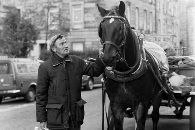 Jimmy Cole, Edinburgh milkman, breaks the news to his horse Nippy that Scotmid are to stop doorstep milk delivery in October. Year: 1984