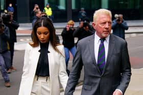 Boris Becker, arrives alongside partner Lilian de Carvalho Monteiro, for sentencing at Southwark Crown Court