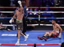 Josh Taylor walks away after knocking down Jose Ramirez in Las Vegas. He wants his next fight to be in Scotland. Picture: John Locher/AP