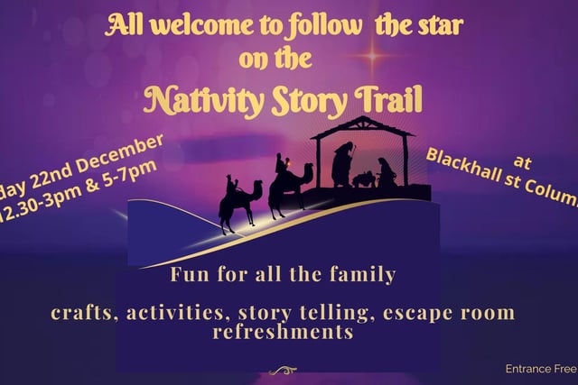 This Christmas something very special is happening at Blackhall St Columba’s at Queensferry Road on Friday, December 22, 12.30pm - 3pm and 5pm - 7pm. Discover the true meaning of Christmas in a novel and exciting way at this free nativity story trail, as you hear the Angel Gabriel’s message and go on your own journey to follow the star finding the shepherds, King Herod and some wise women on your way until you finally reach the stable and discover the baby Jesus. There will be a Christmas Nativity Escape Room for the older children and a more advanced version for the adults.There will be Christmas treats along with teas, coffees and juice available. There will also be craft-making activities and carol singing at this community festive event.