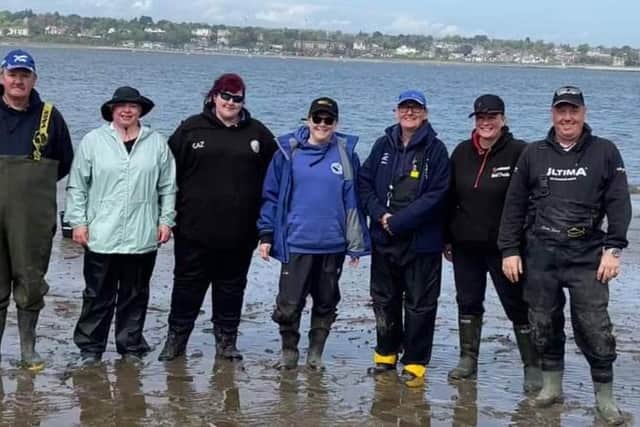 Scottish Ladies Sea Fishing team: (l-r) Phillip Pape, assistant manager, Buffy McAvoy, Karena Duffy, Joanne Barlow, Lesley Maby, Gill Coutts, Kevin Lewis (manager) on Tayport beach. Picture contributed
