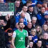 Hibs' Martin Boyle comes on during the 3-1 defeat by Rangers at Ibrox.