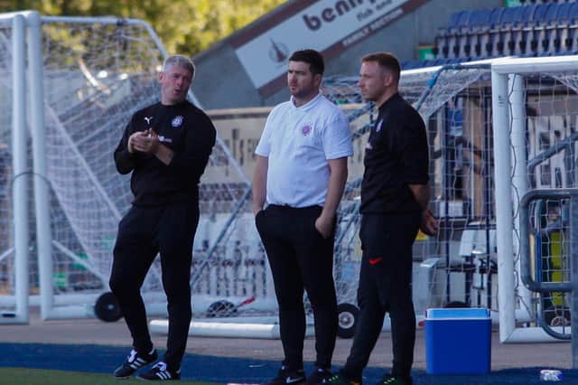 Assistant boss John Millar (right), alongside manager Gordon Herd (centre) and coach Eamon Fullerton (left) hope to lead Rose into the fourth round