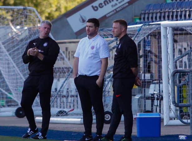 Assistant boss John Millar (right), alongside manager Gordon Herd (centre) and coach Eamon Fullerton (left) hope to lead Rose into the fourth round