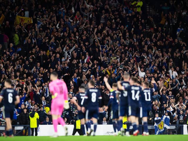 Scotland players and fans celebrate after the 3-2 win over Israel at Hampden (Photo by Sammy Turner / SNS Group)