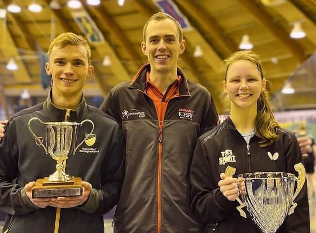 The two champions,  Calum Morrison and Faye Leggett, flanked by coach Gordon Muir. Picture: Gordon Muir